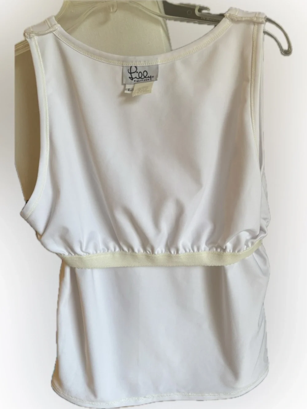 Lilly Pulitzer White Sleeveless Tank Top Pink Palm Logo Size L - Picture 4 of 7